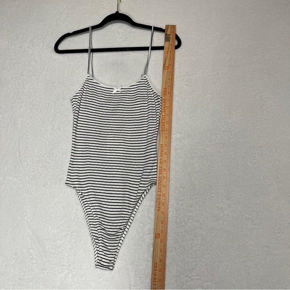 FOREVER 21 Pointelle Knit Bodysuit Bundle 1) White 2) White black Stripes Small - Picture 4 of 10